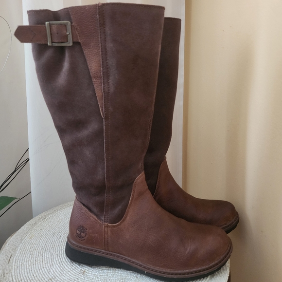 TIMBERLAND Tall Women's Brown Leather & Suede Riding Boots Siz.6 Like New. - Picture 3 of 8